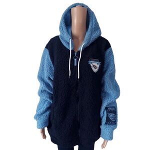 Tennessee Titans Jacket with Hood Blue Teddy Bear Fleece Zip Front Coat New